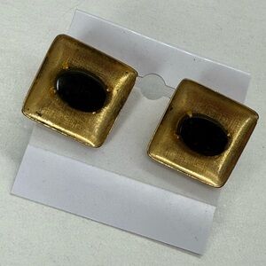 Vintage Men’s Gold Tone Classic Style Cufflinks Square Cabochon Center Gift Set